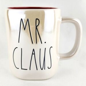 Rae Dunn Artisan White Irridescent Mug  Large Letters MR. CLAUSE Red Interior